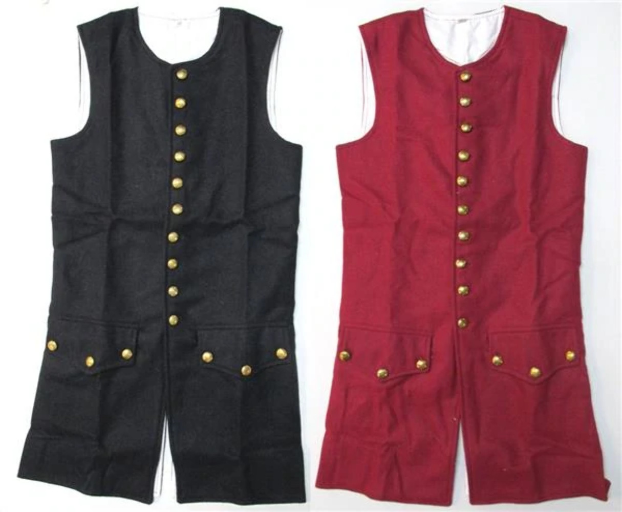 18th Century Waist Coat Wool LONG STYLE – Revolutionary War Era Reproduction