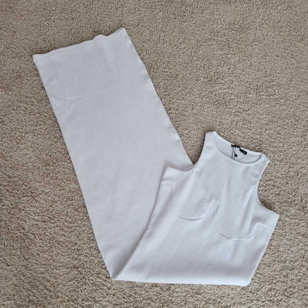 Nasty Gal high Ribbed Racer white Midi Dress size 2 Sleeveless