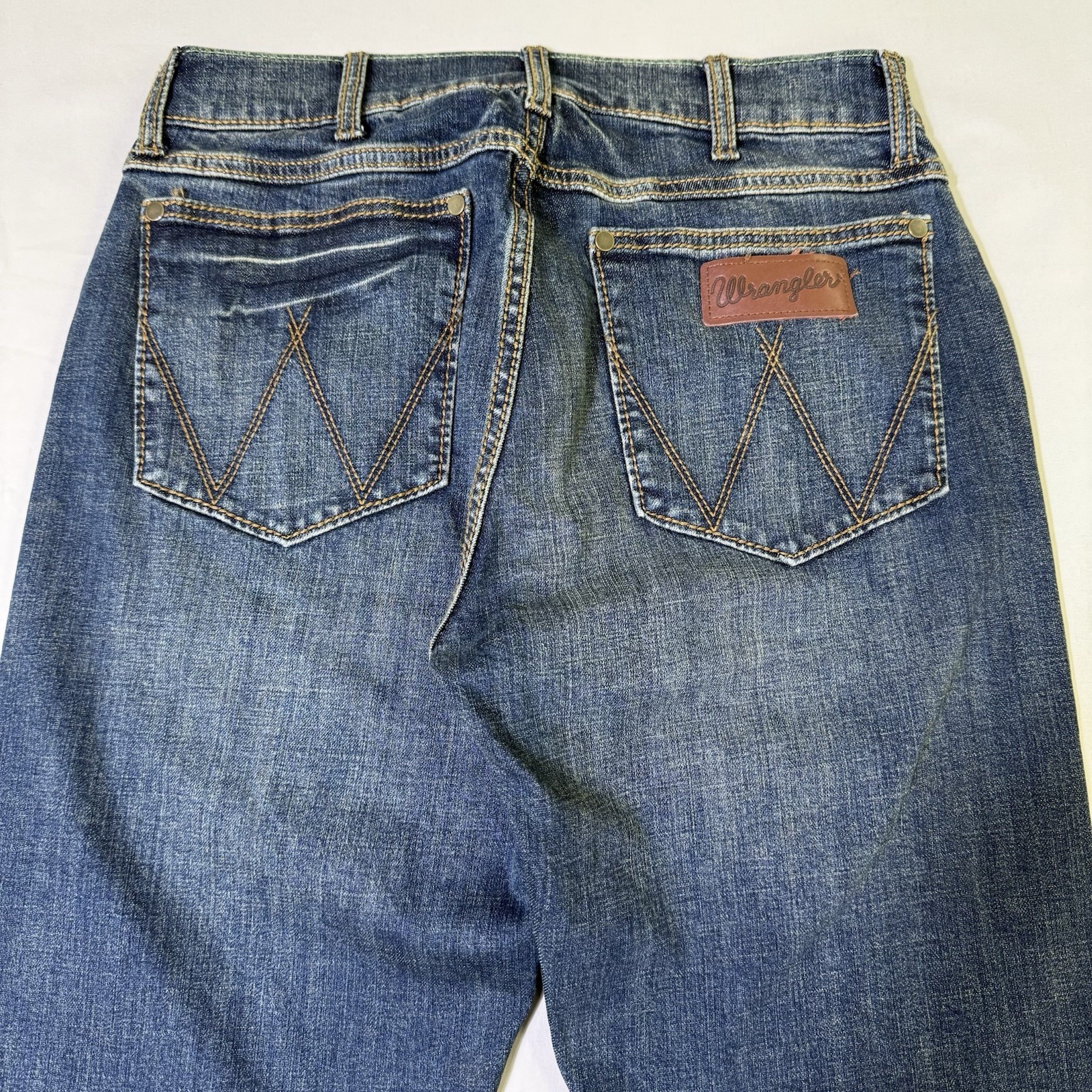 Wrangler Retro Jeans Mens 30×32 Blue Slim Straight Western Denim Pants Cowboy
