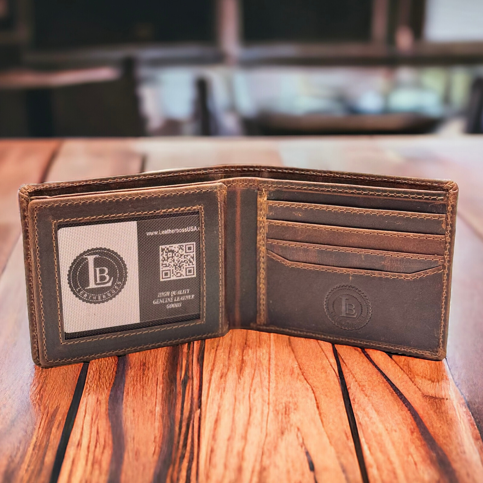 RFID Blocking Brown Vintage Leather Men’s Bifold Center Flap Wallet