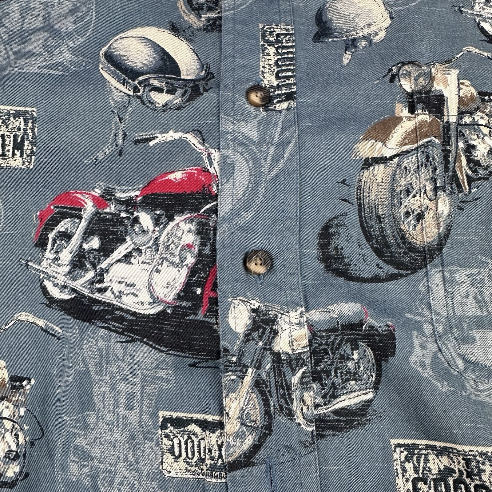 Redhead Motorcycle Camp Shirt Slate Blue Novelty Print Cotton Preowned