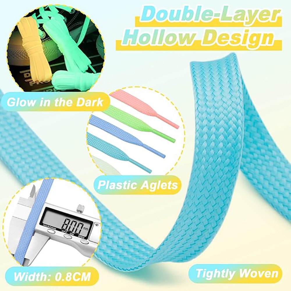 Glow in the Dark Luminous Shoelaces 5 Colors Flat Shoe Laces 90cm 120cm 180cm