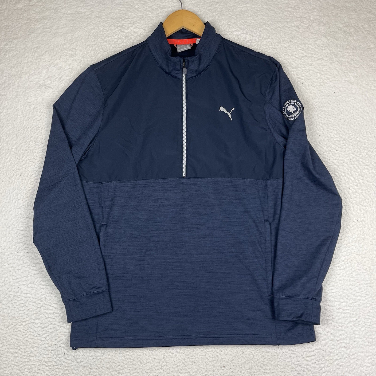 Puma 1/4 Zip Mens Medium Cobra Puma Golf Pro-Am Pebble Beach CA Navy Blue