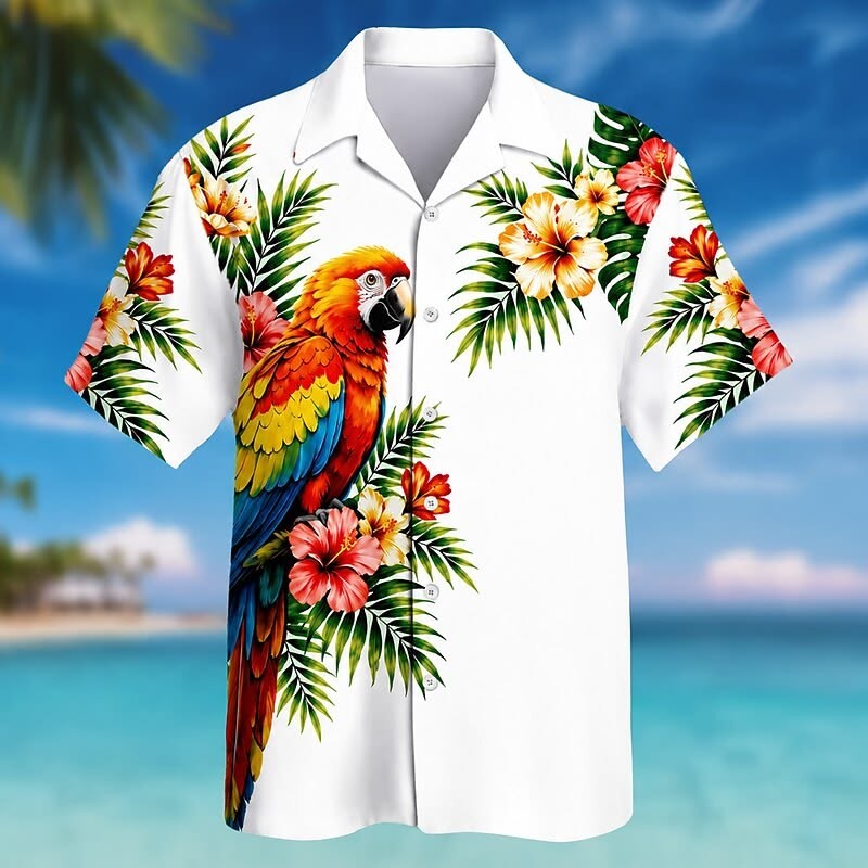 Parrot Coconut Palm Tropical Plants Summer Hawaiian Shirt Tropical