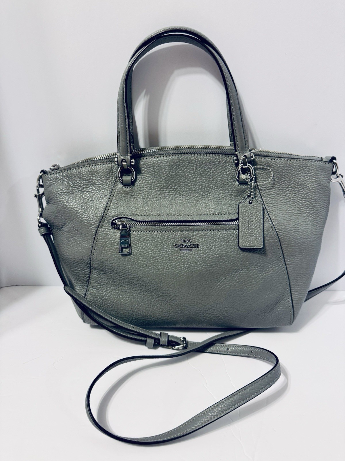 Coach Prairie Handbag Gray Satchel W/22 Inch Strap Pebbled Leather Bag