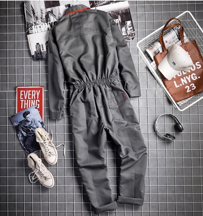 Long Sleeve Jumpsuit Mens Japanese Retro Cargo Loose Fit Casual Romper Suits