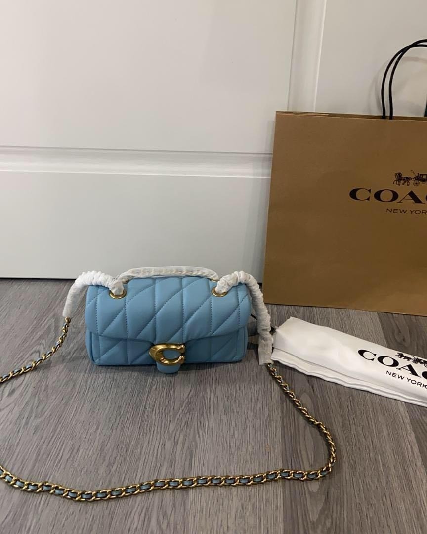 COACH CP149 Tabby Shoulder Bag 20 Quilting Nappa Leather Blue Outlet NEW