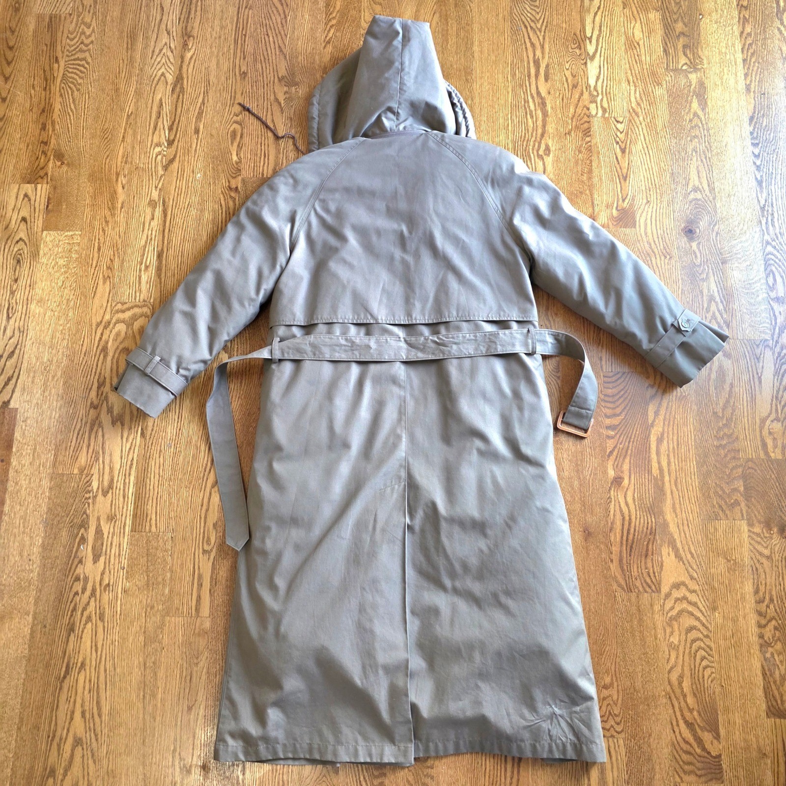 Cabelas Womens Lined Trench Coat Hooded Plaid Scarf Belted Khaki Size S
