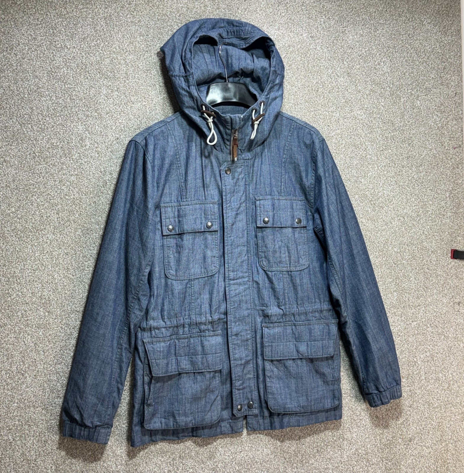 Pretty Green Parka Jacket Mens Medium Blue Hooded Utility Military Coat Mod