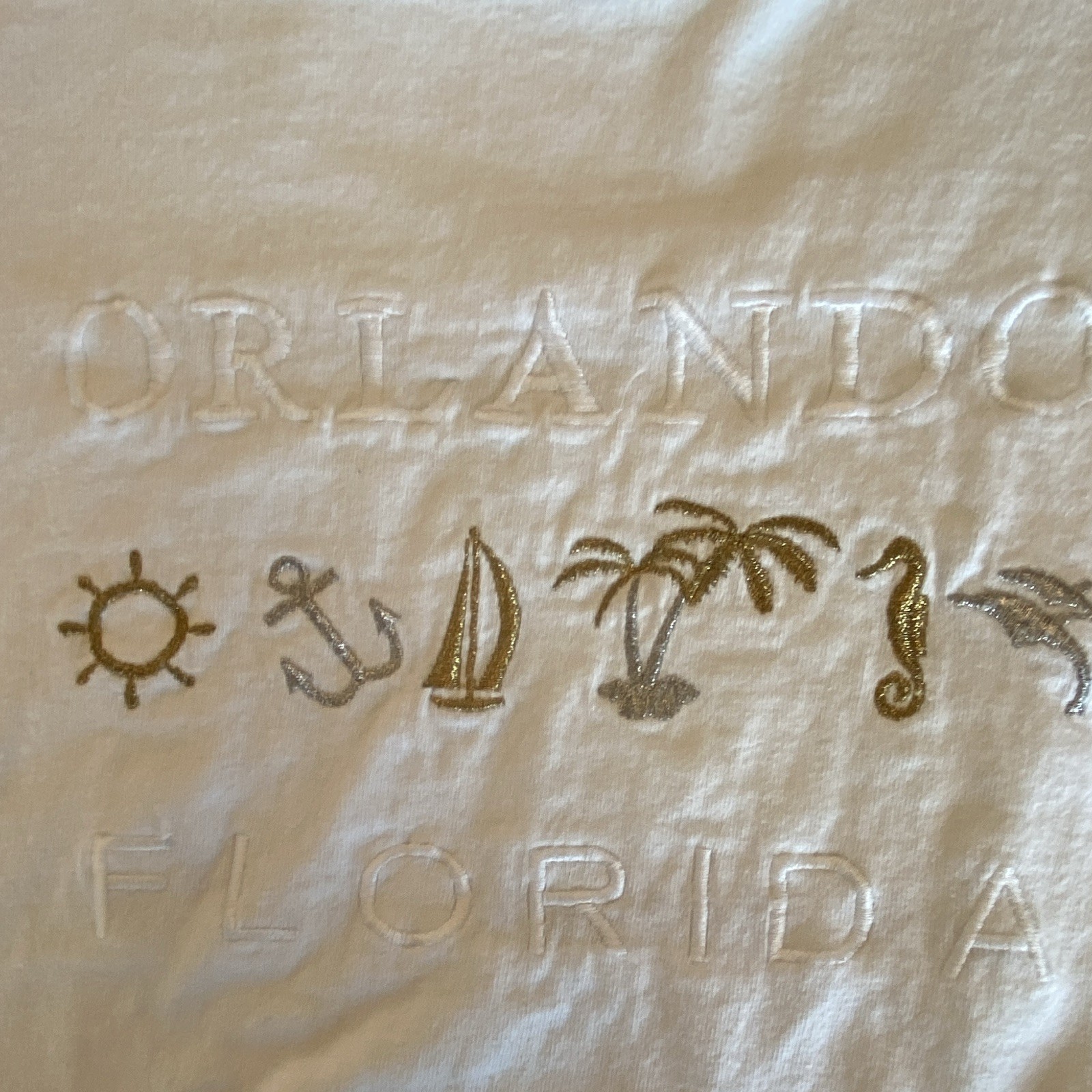 Hanes Men’s White Embroidered Florida Crew Neck Preshrunk T-Shirt Size L