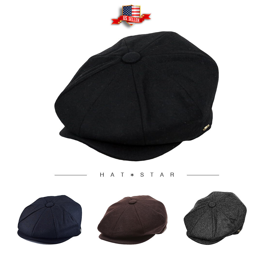 Men’s Premium 100% Wool Classic Applejack Solid newsboy Collection Hat