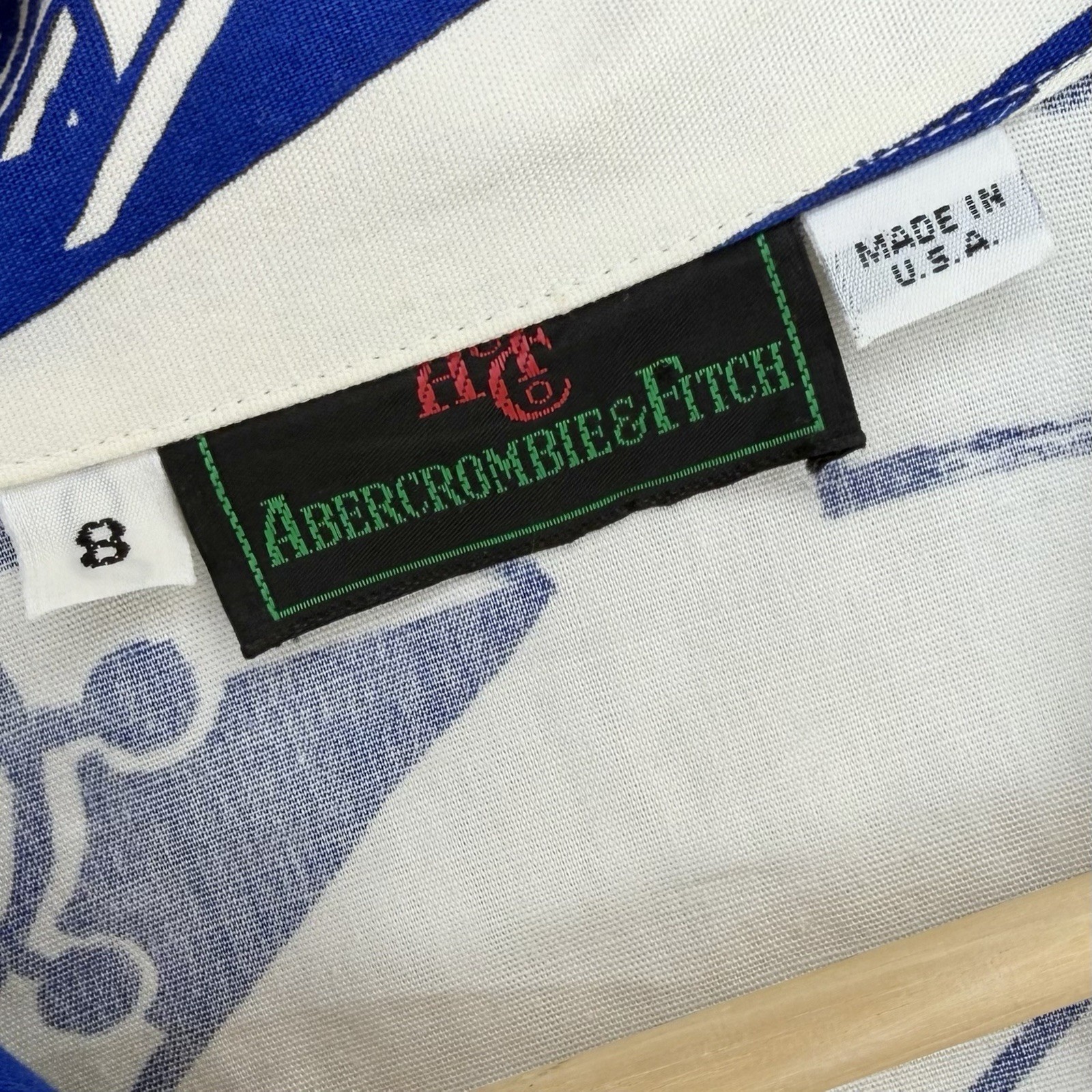 Vintage Abercrombie Fitch Shirt Button Short Sleeve Nautical White Blue Collared