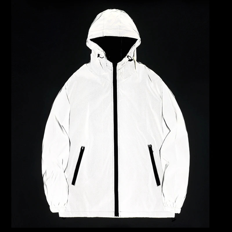 NEW SIZE Night Reflective Jackets Double Fabric Windbreaker Hooded Jacket Men
