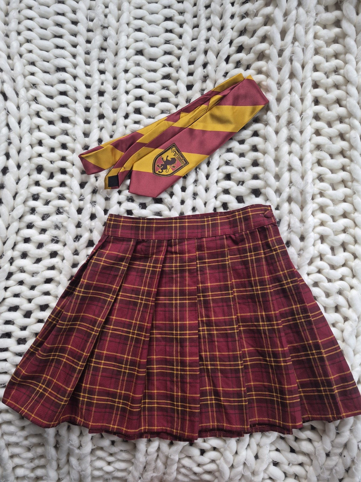 Harry Potter Gryffindor Tie & Burgundy Plaid Skirt Costume Set One Size Stretch