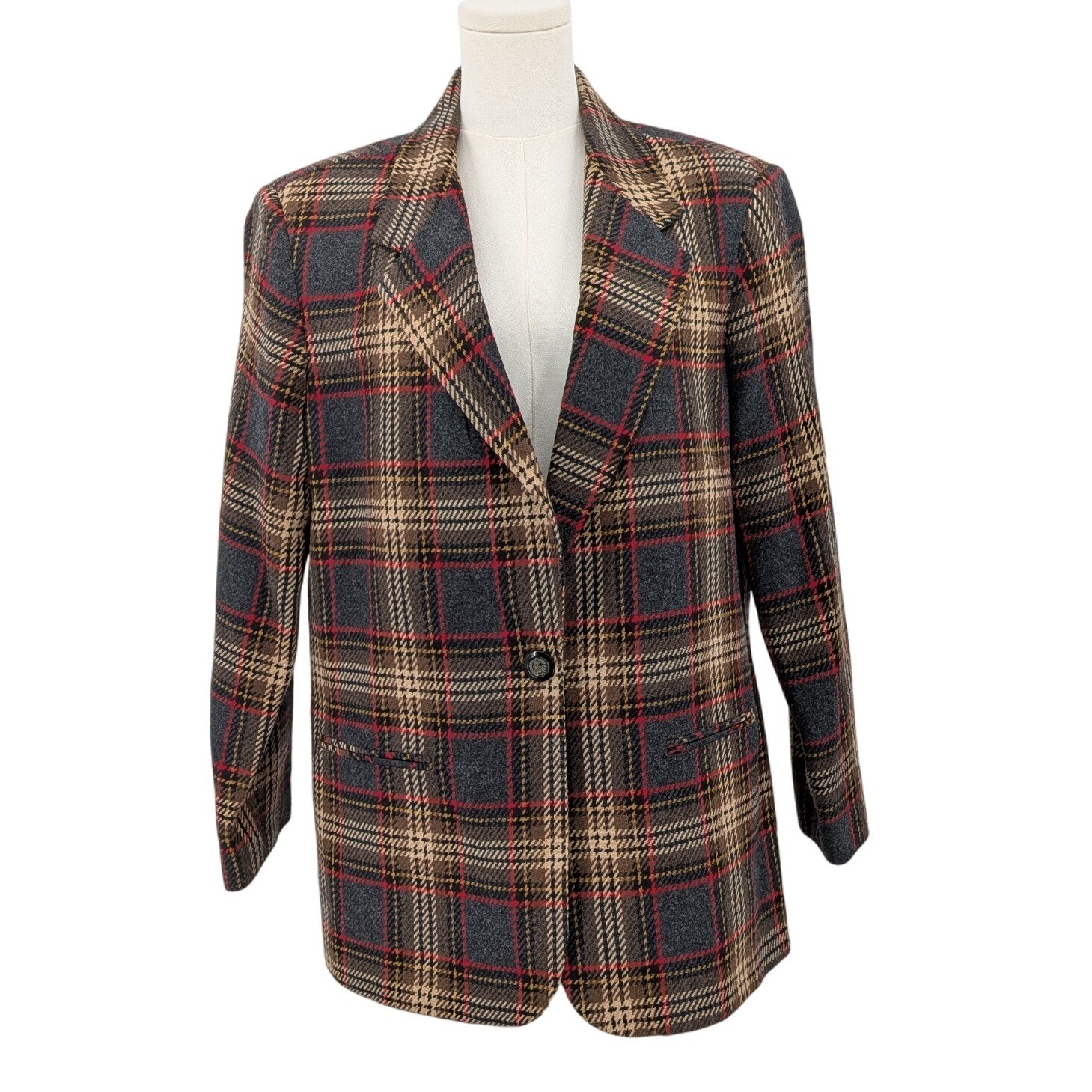 Vintage REQUIREMENTS Plaid Wool Blend Blazer Size 14 Academia Preppy Heritage
