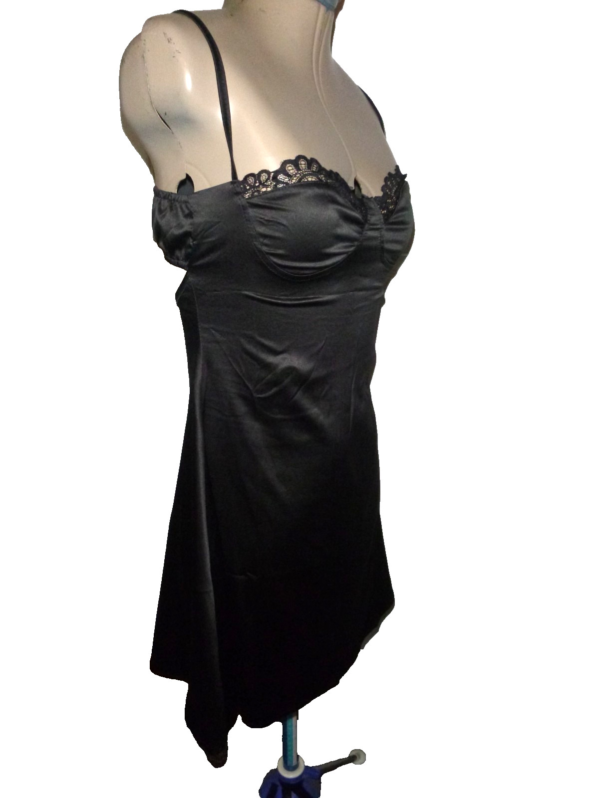 Lyaner Black Polyester/Spandex Open Back Slip Dress XS