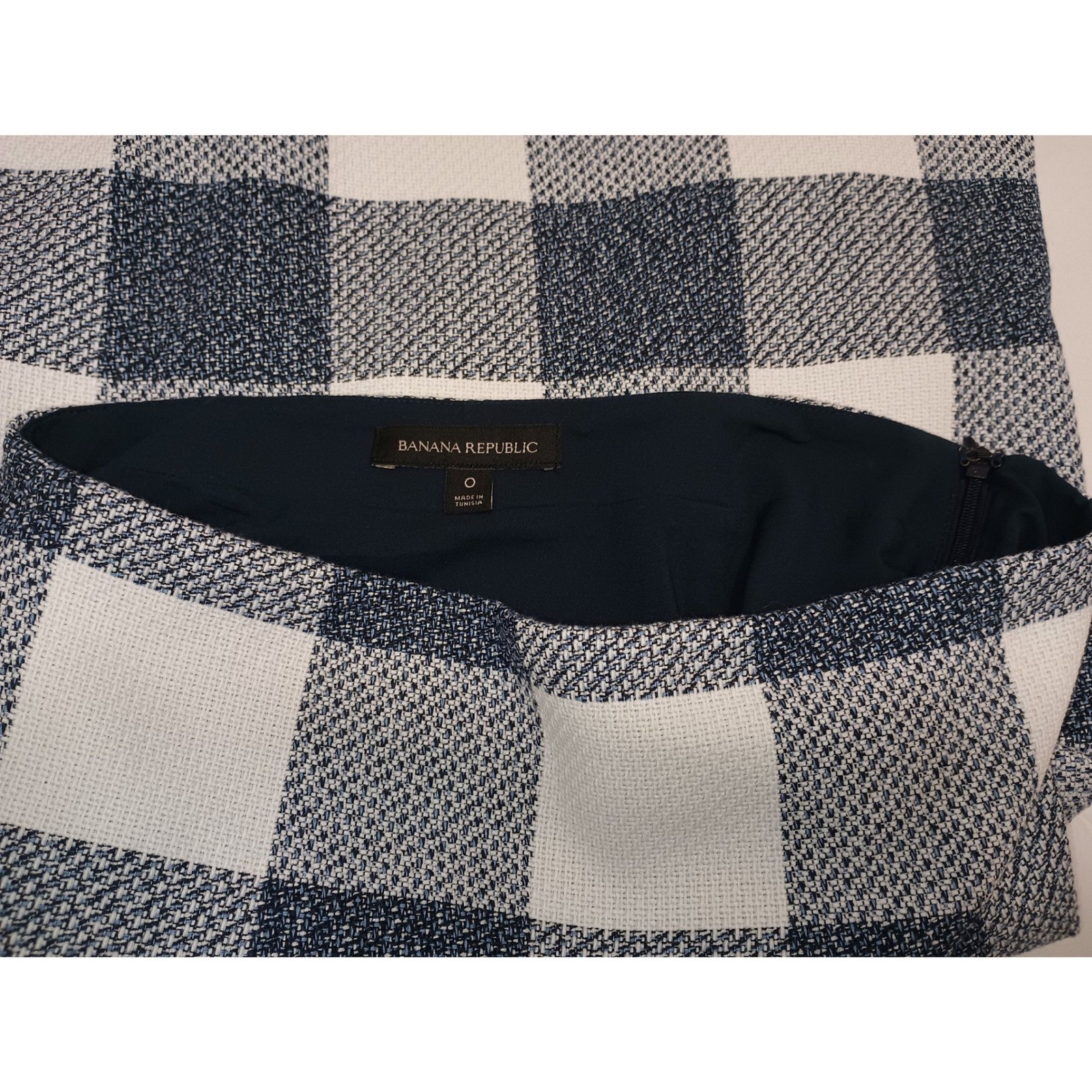 Banana Republic Womens Navy White Buffalo Check Pencil Skirt High Waist Small