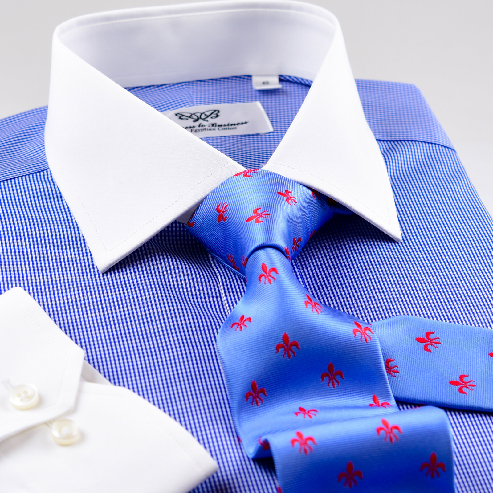 Mens Blue Gingham Contrast Double Ply 80’s Fine Wevon Formal Business Shirts