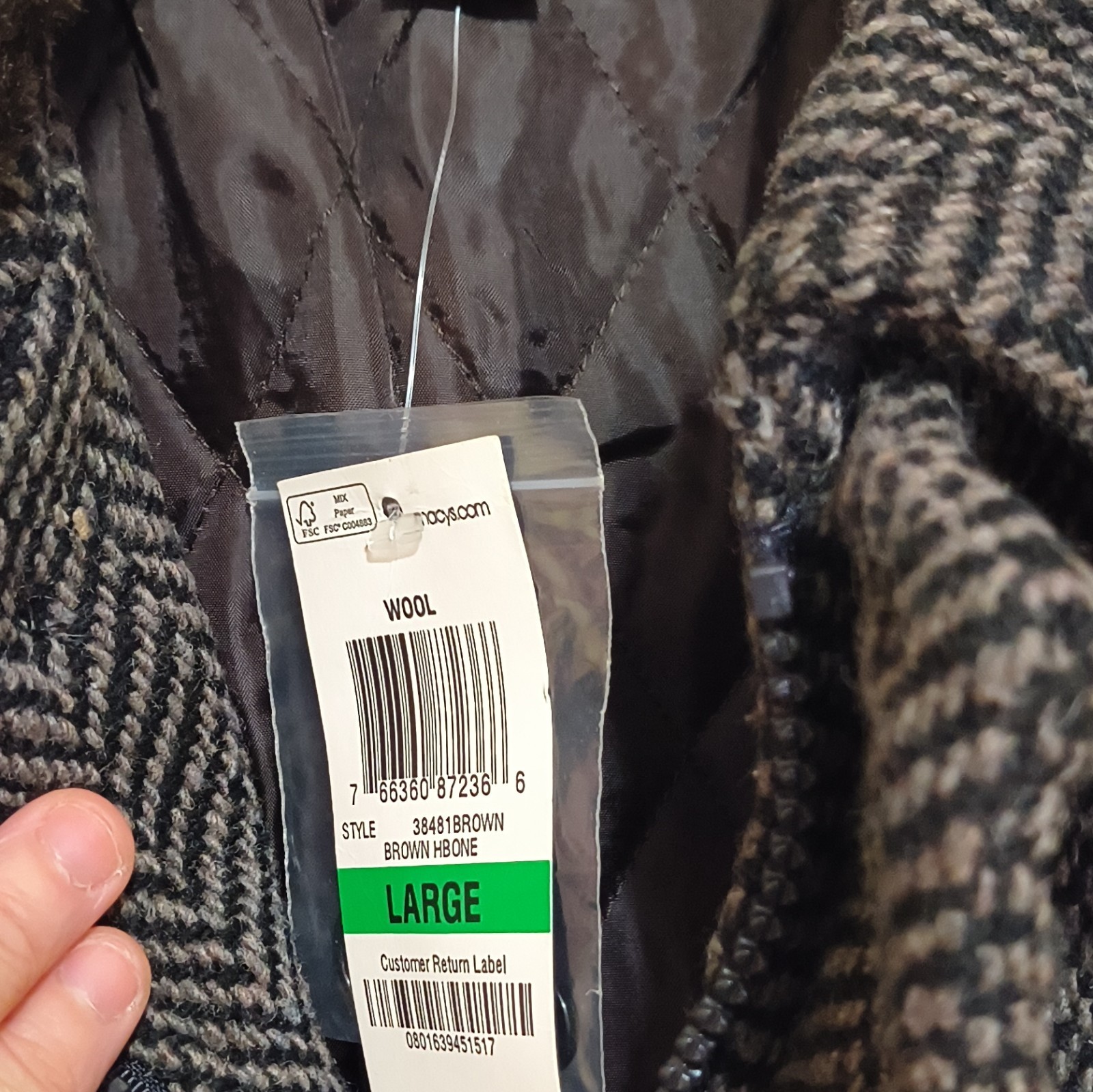 Macy’s Tasso Elba Men’s Wool Herringbone Jacket Faux Fur Trim Zip Lined Pockets