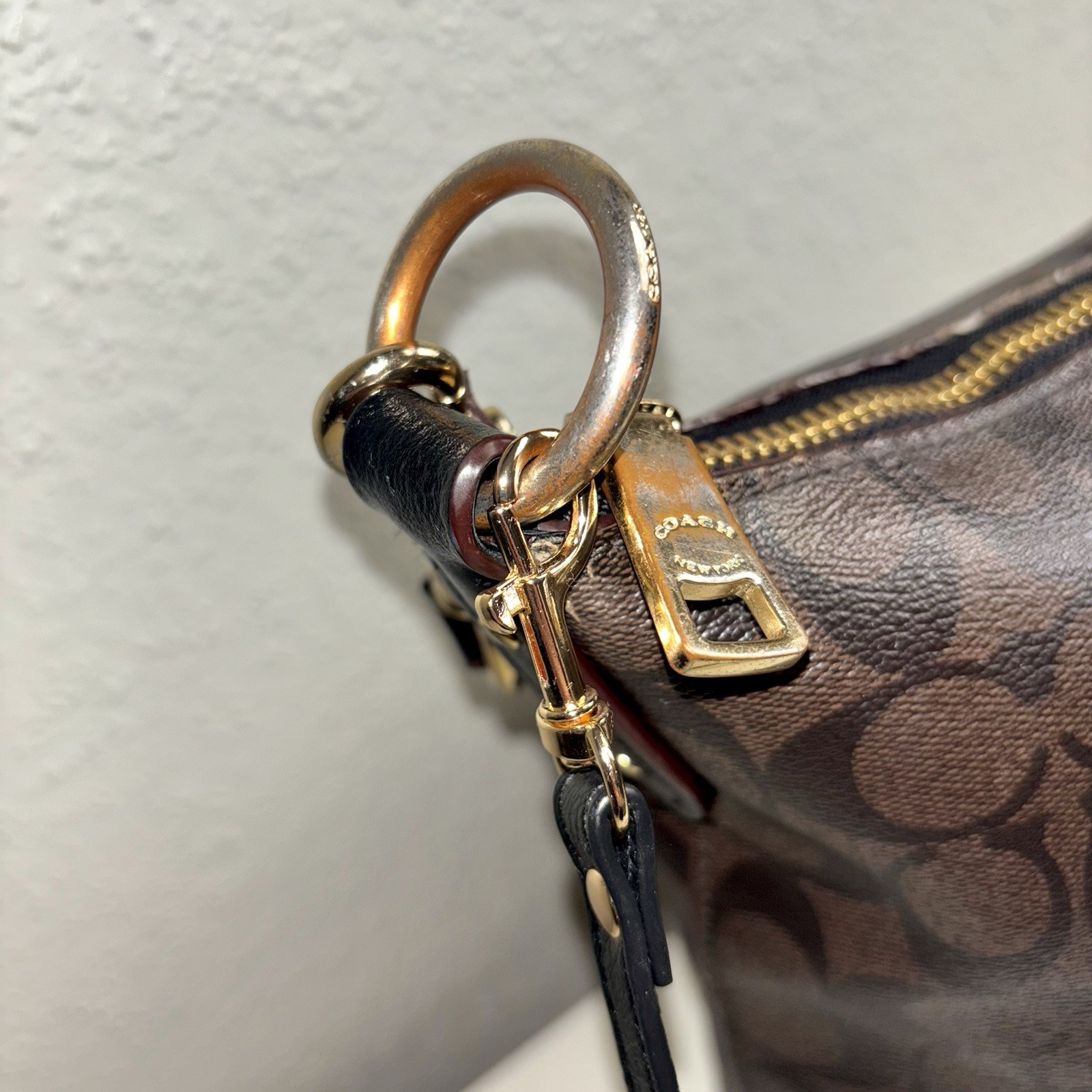 Coach Abby Duffle F31477 Signature Canvas Brown Black Crossbody Shoulder Bag