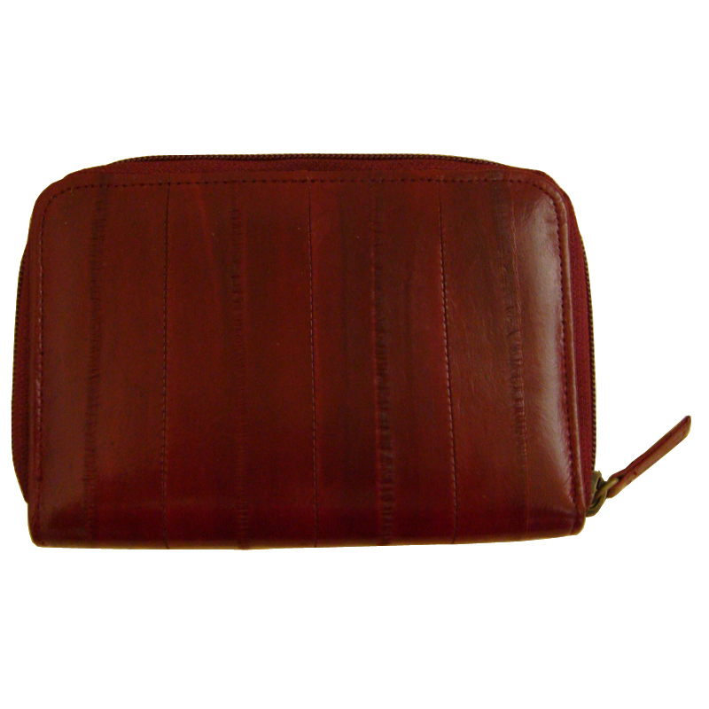 Genuine Eel Skin Leather Zipper Around Purse Wallet (medium-sized wallet)