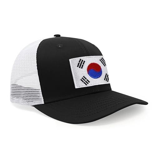South Korea Flag Hat for Men Women – Snapback Trucker Cap (Black White)