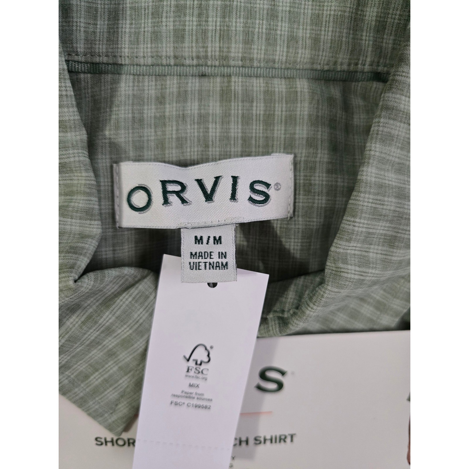 Orvis Mens Short Sleeve Tech Shirt Green Plaid UPF 30+ Quick Dry Medium NWT