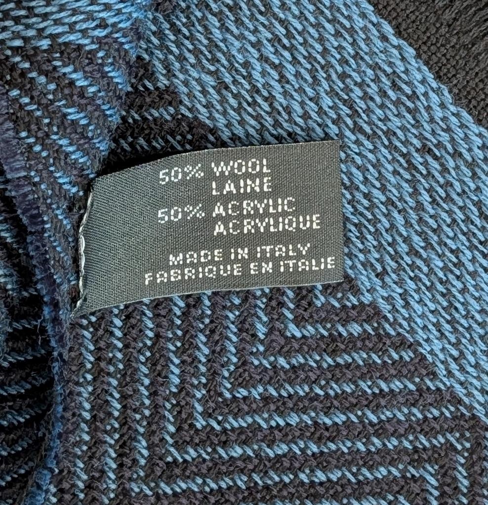 $285 Mens MISSONI Logo Chevron Wool Blend Scarf Blue Multi