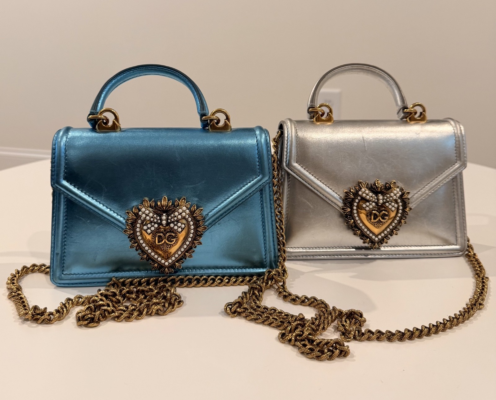 Two Authentic Dolce and gabbanna devotion mini leather top handle bag