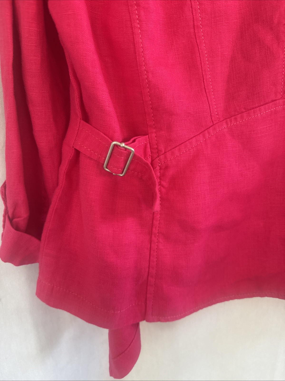 Chicos Pretty In Pink 100% Linen Jacket 2 M L Open No Closure