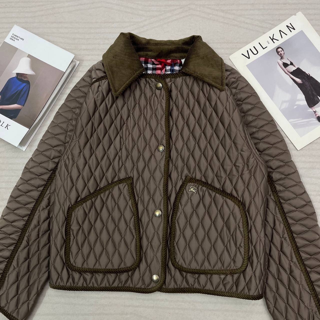 Women Quilted Short Jacket Corduroy Collar Vintage Style Warm