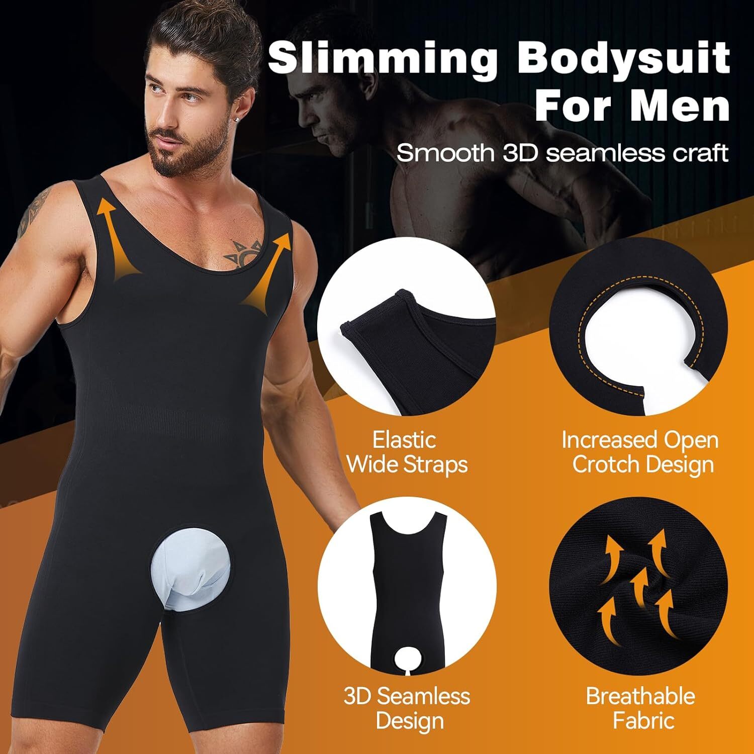 Men Full Body Shaper Compression Bodysuit Shapewear Firm Tummy Control Underwear