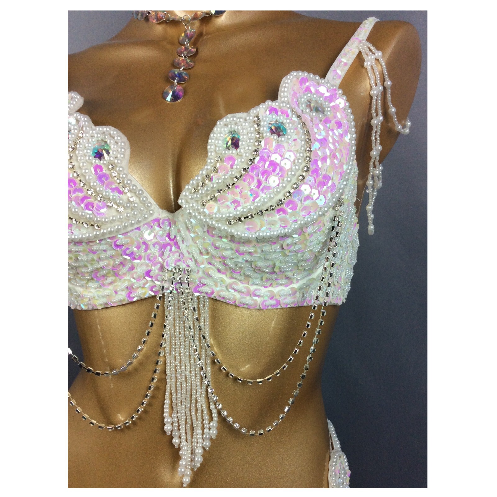 Beaded Samba Belly Dance Costume EDC Rave Carnival Outfit Bra Belt 10 Colors