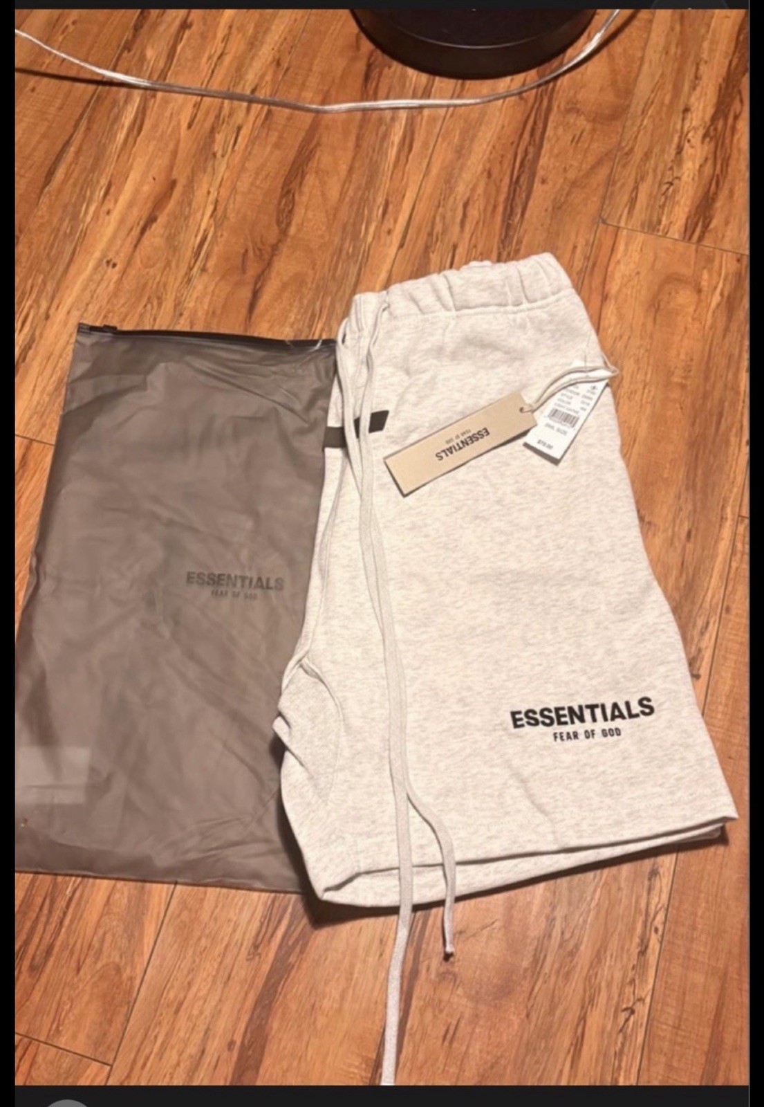 Essentials Fear of God Light Oatmeal Sweat Shorts Elastic Waist Pockets Logo