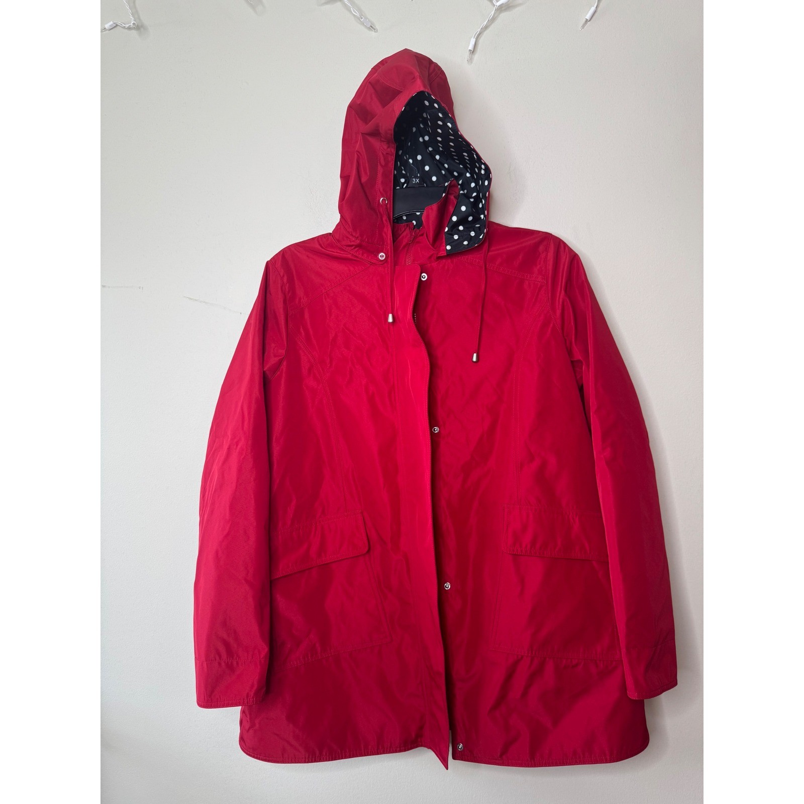 Rain Jacket Woman Within Red Hooded Polka Dot Lining Windbreaker