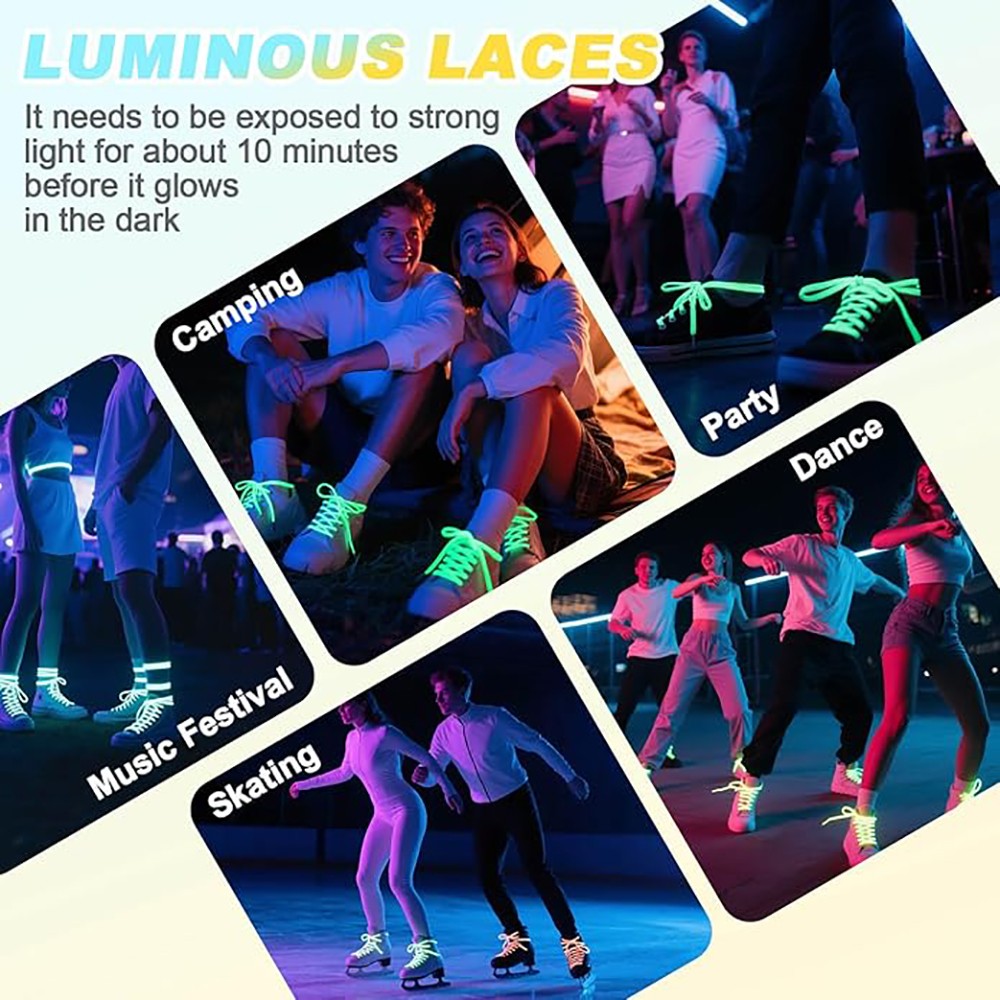 Glow in the Dark Luminous Shoelaces 5 Colors Flat Shoe Laces 90cm 120cm 180cm