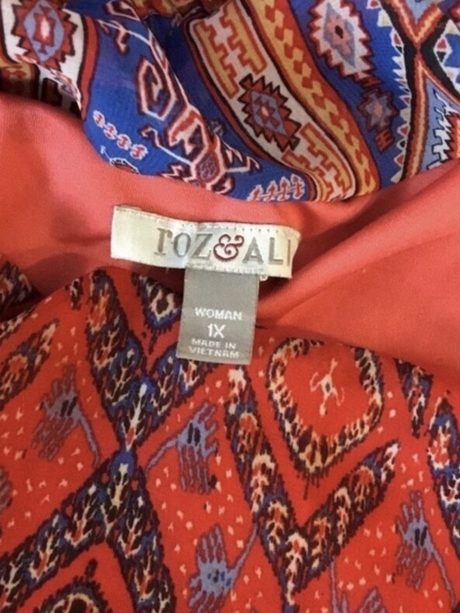 Roz & Ali Boho Tribal Batwing Lined Blouse Woman’s Size 1X