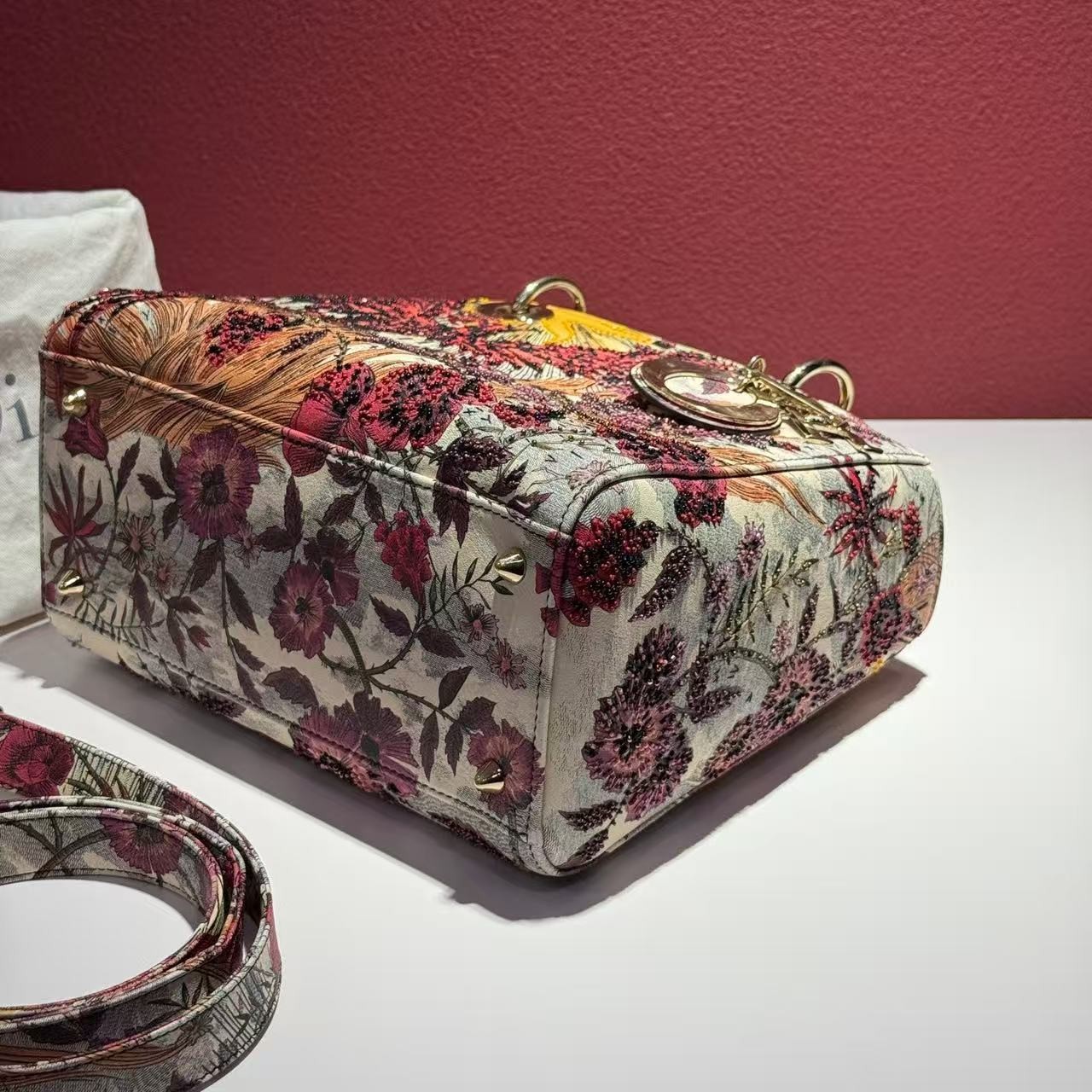 Auth Christian Dior Lady D-Lite Phoenix Floral Beaded Embroidery Handbag Rare