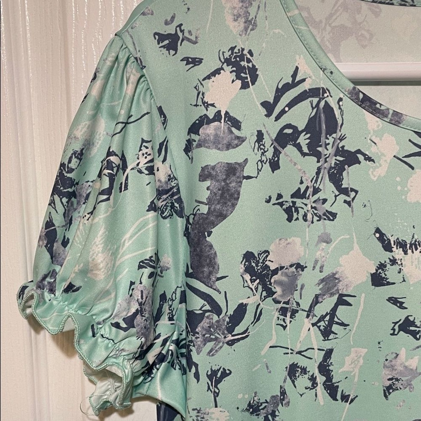 Romantic Malachite Green Floral Midi Dress Flutter Sleeve Size XL