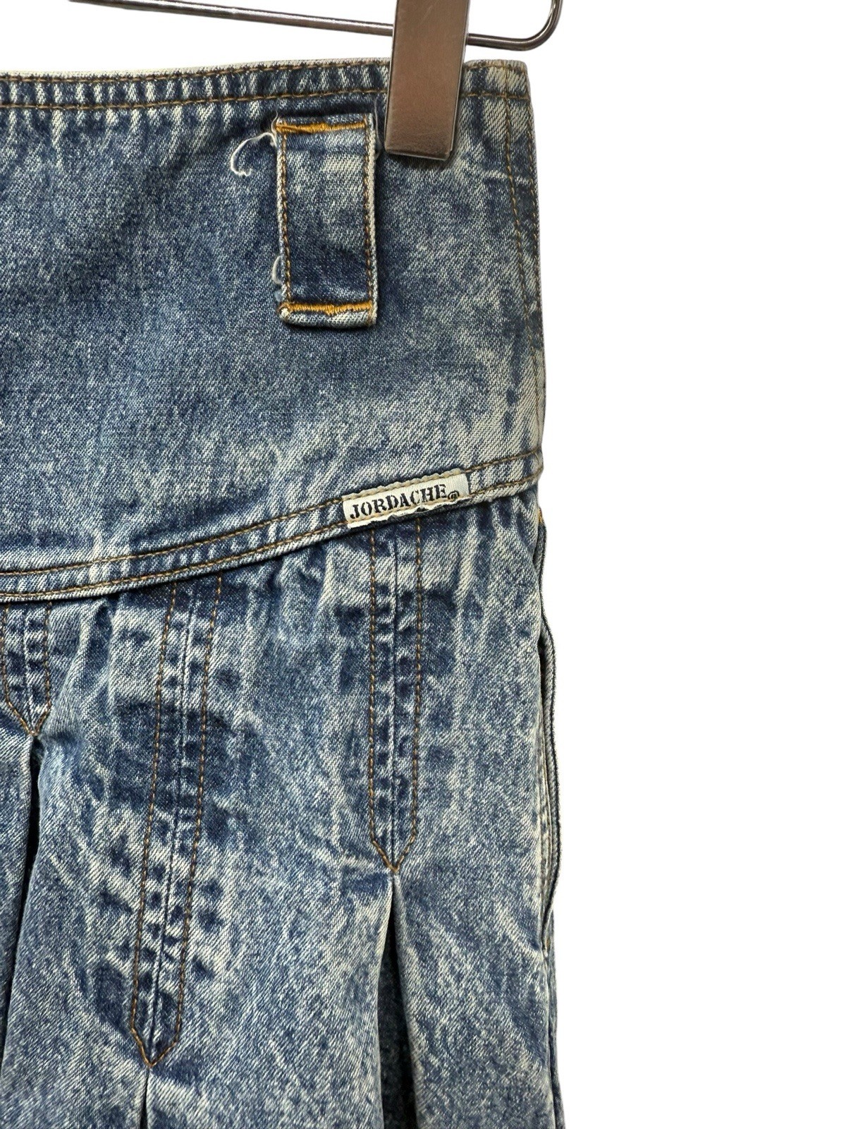 VINTAGE Jordache 80s Denim Swing Skirt Acid Wash Pleated Knee Length Size 8