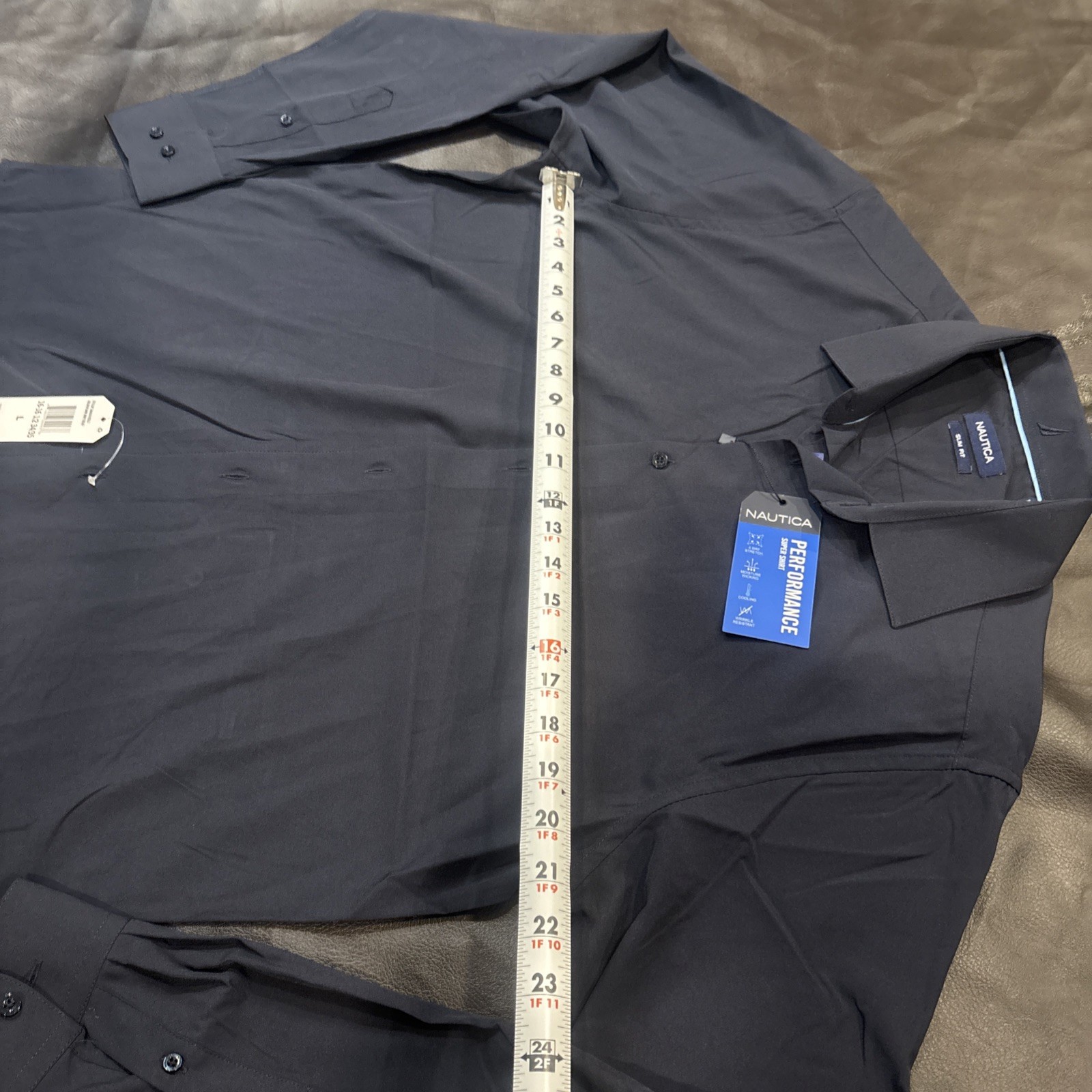 Nautica Slim Fit Performance Super Shirt Mens Large Navy NEW with tags
