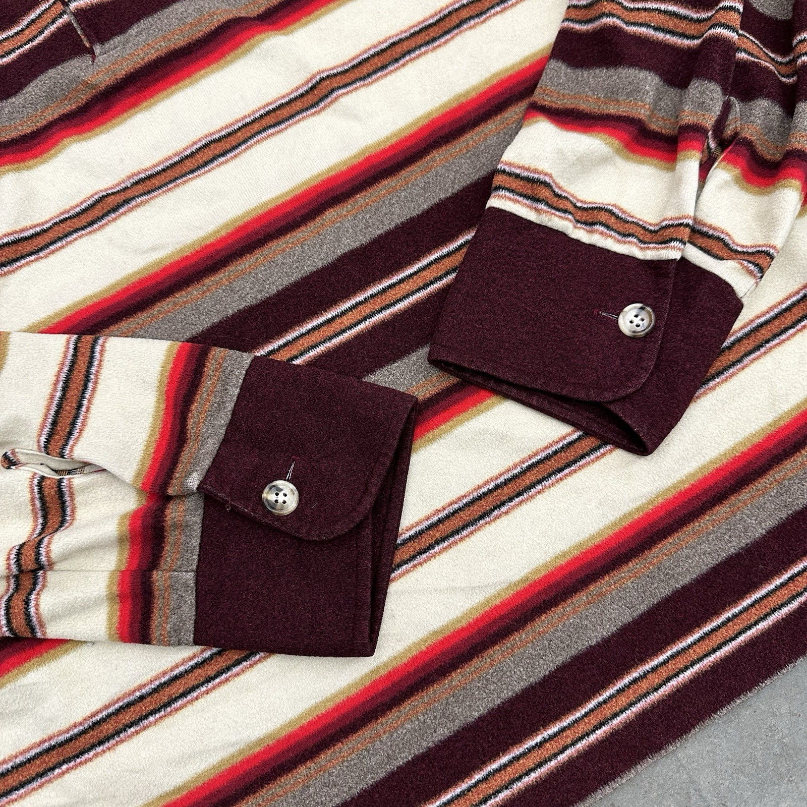 Vintage 70s JCPenney Mod Large Striped Long Sleeve Polo Shirt Acetate Polyester