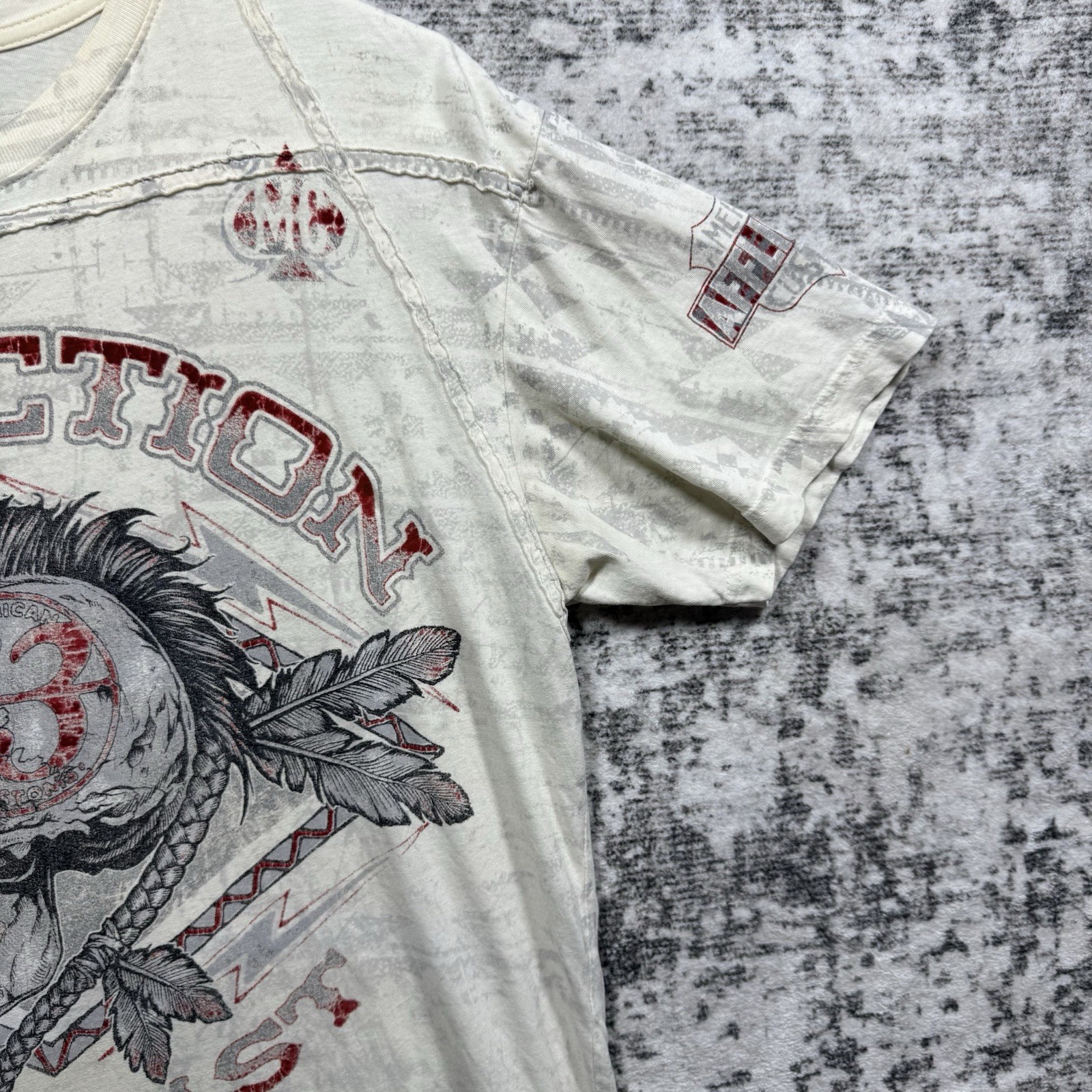 Vintage Y2K Affliction Mens M Live Fast American Custom Skull All Over Print