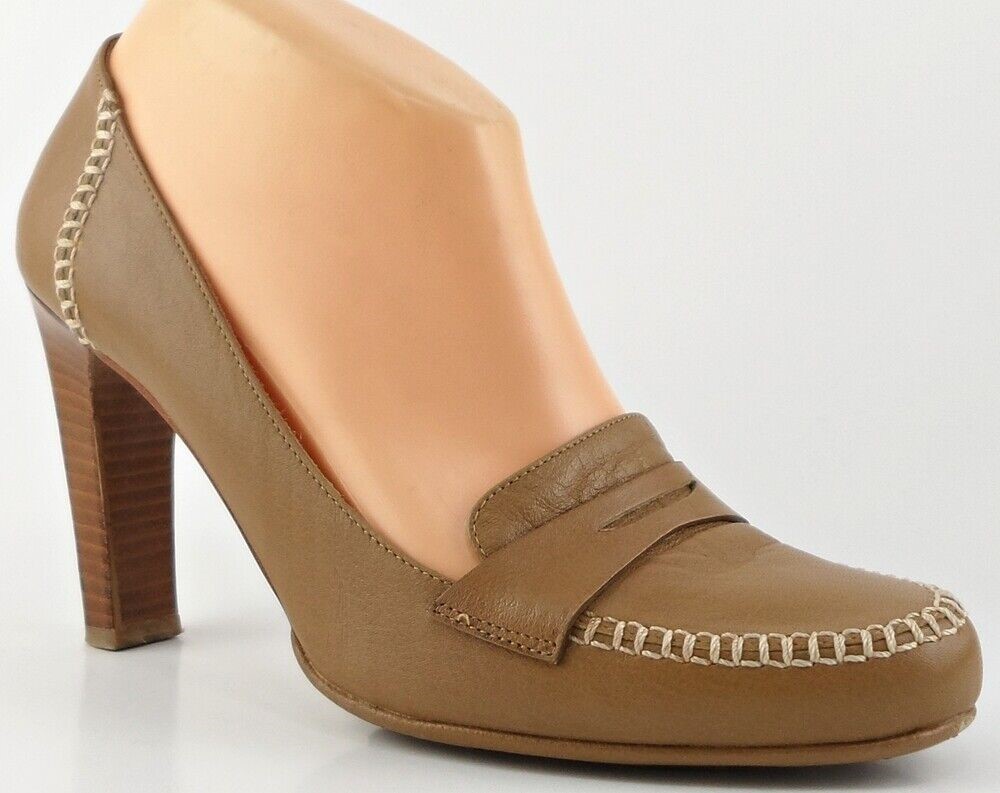 $190 VIA SPIGA BRANNY Straw Fox Leather Designer ITALY Stacked Heel Pumps 10 M