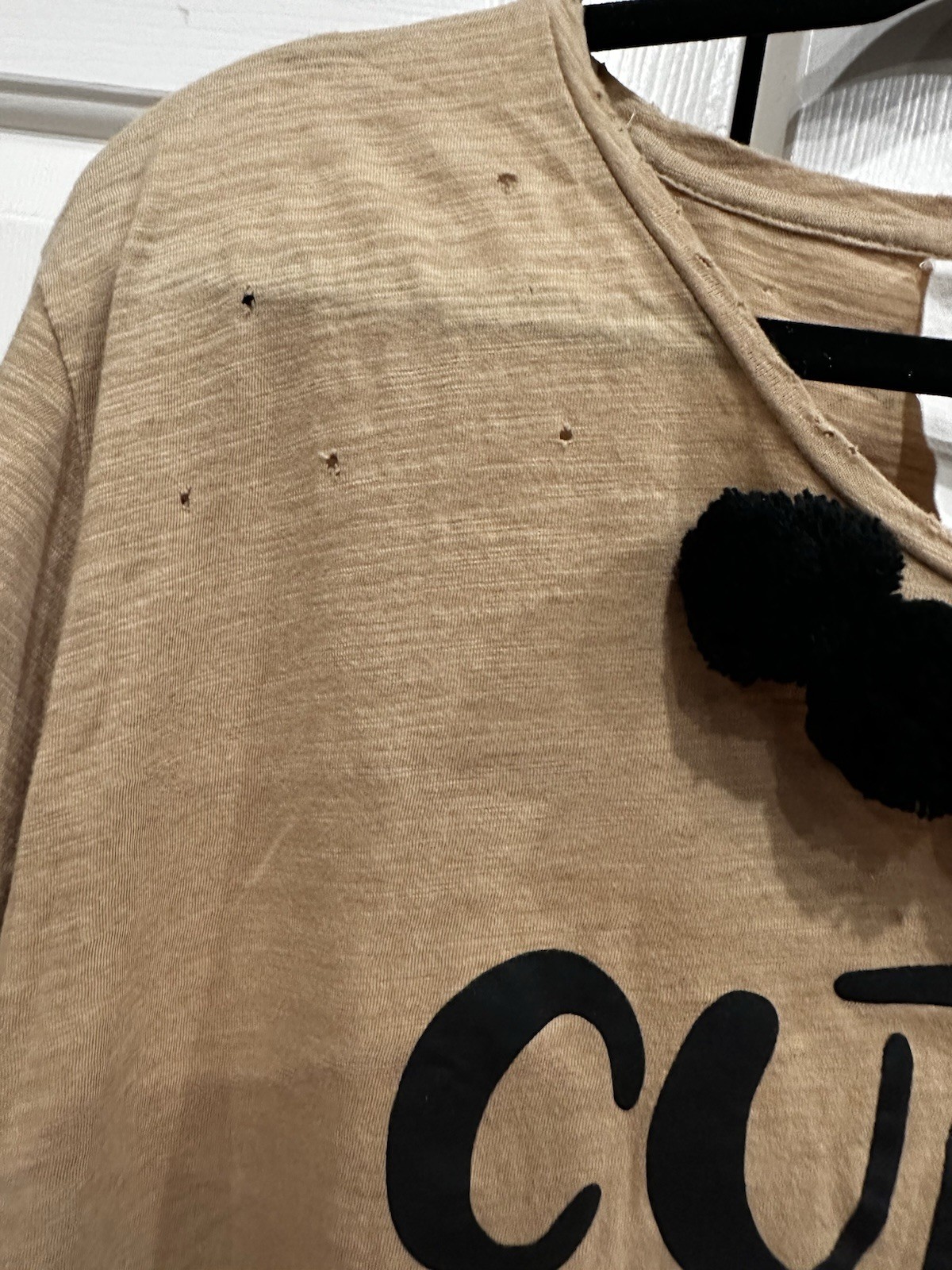 A Rare Bird “Cutie Pie” Distressed Graphic Tee with Pom Detail NWT Retail $65