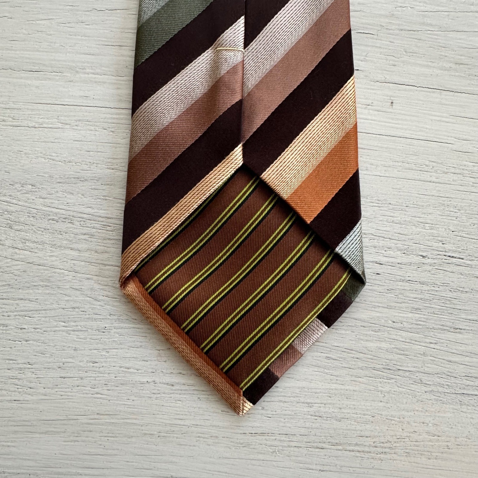 BCBG Attitude Men’s Striped Silk Tie Brown Orange Green Beige Business OR Casual