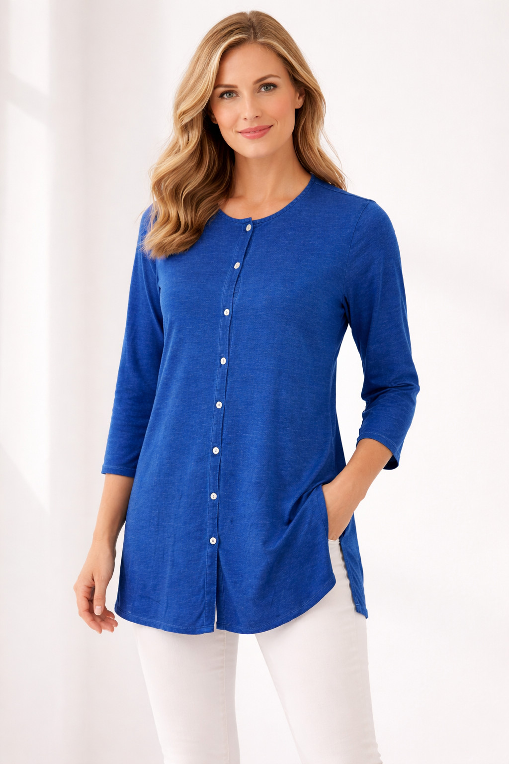 J.Jill Plus Navy Blouse Top Tunic Button Casual Long Sleeve Crew Neck 2X