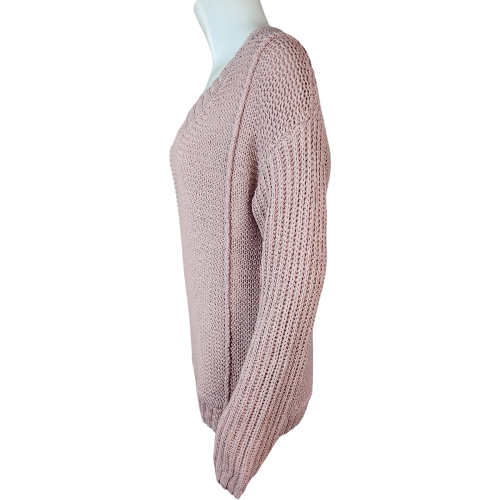 Encore by Idina Menzel Mixed Stitch V-Neck Sweater Dusty Pink X-Small Open Knit