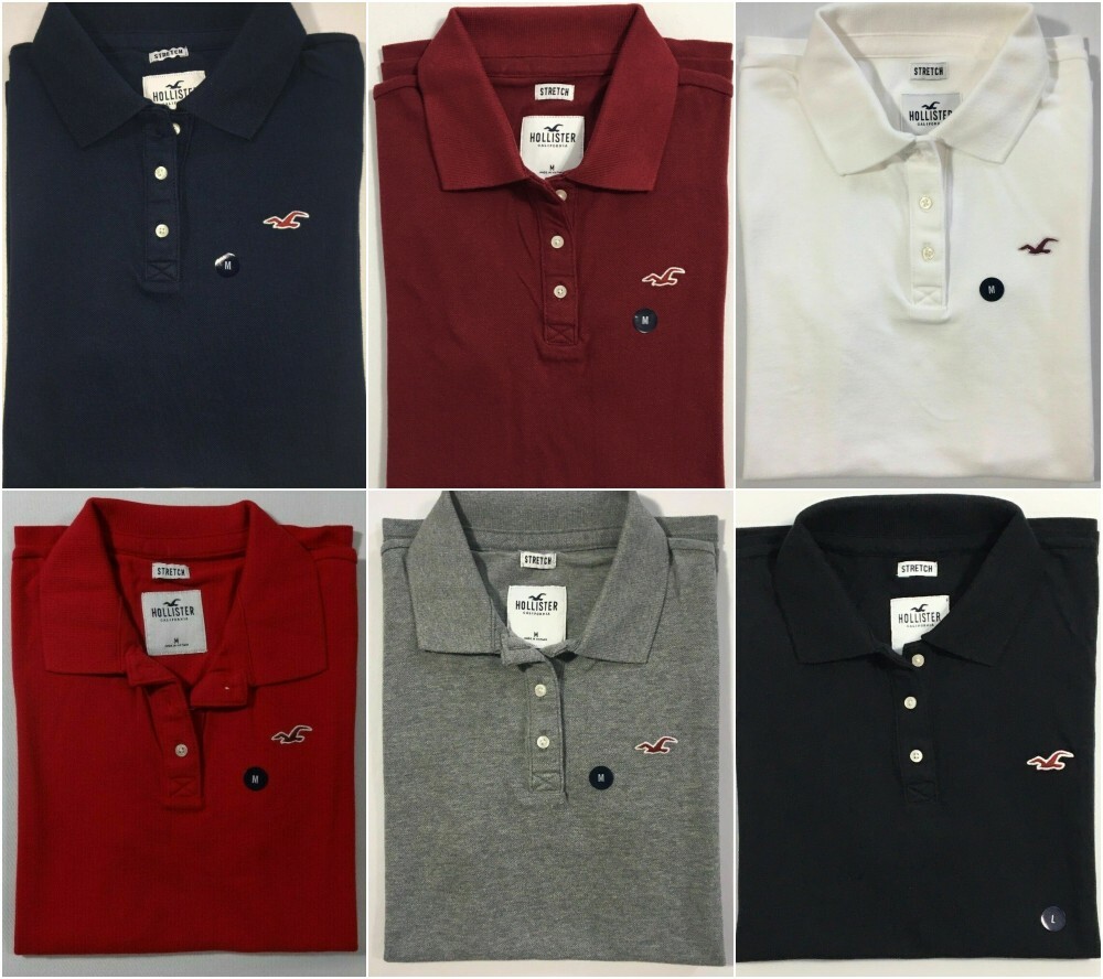 HOLLISTER HCO WOMENS 3-BUTTON STRETCH POLO SHIRT LOGO XS S M L XL NEW WITH TAGS