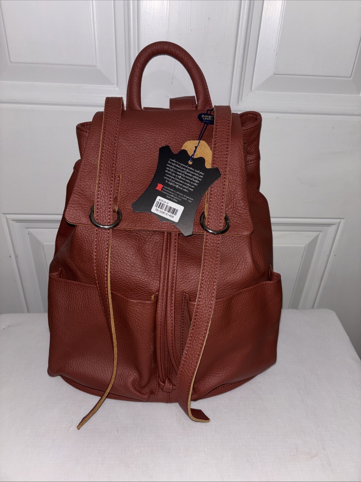 NEW Chief Flapover Brown Drawstring Leather Backpack 13.75 X 12.75 X 6.25”